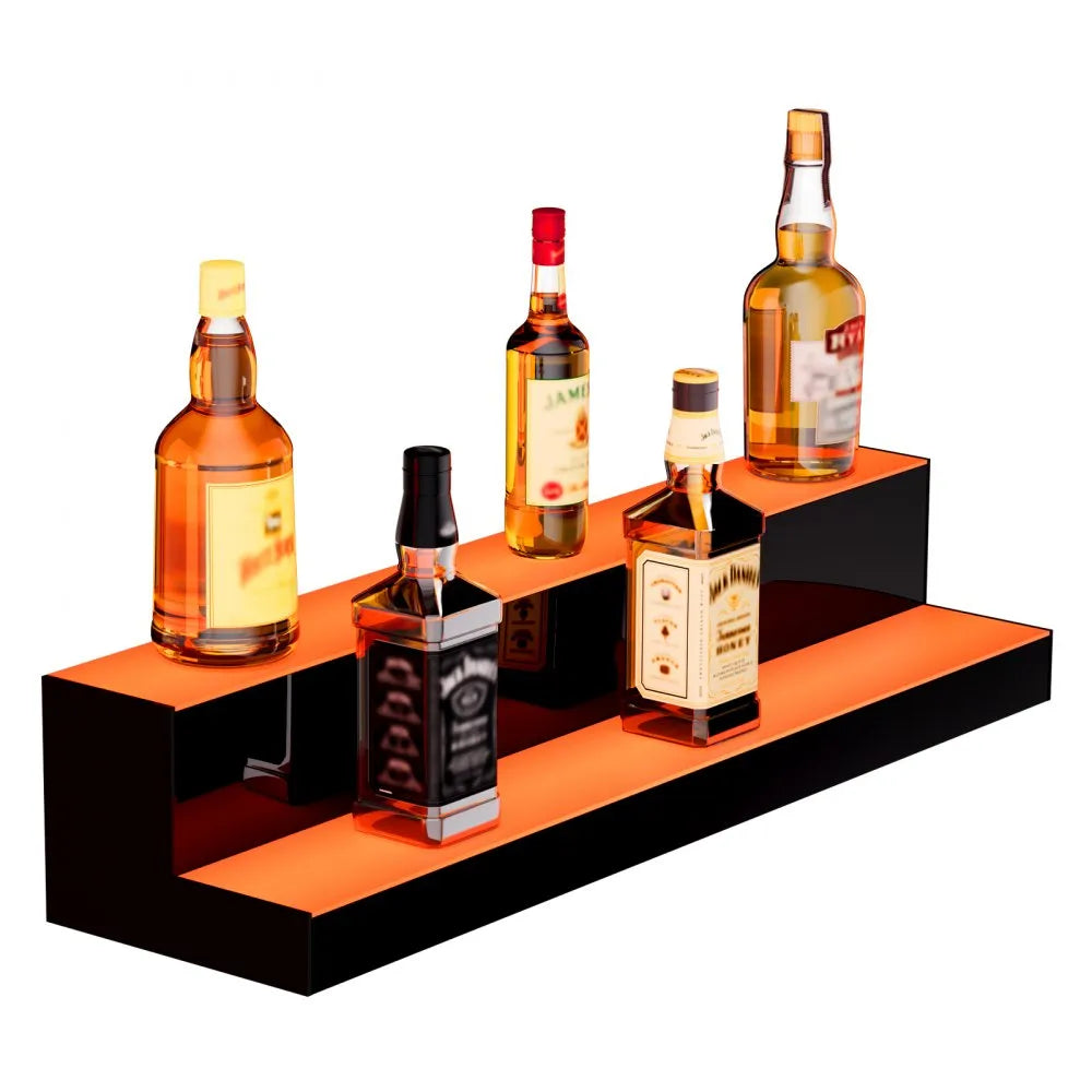 VEVOR LED Lighted Liquor Bottle Display, 2 Tiers 30 Inches, Illuminated Home Bar Shelf with RF Remote & App Control 7 Static Colors 1-4 H Timing, Acrylic Drinks Lighting Shelf for Holding 16 Bottles