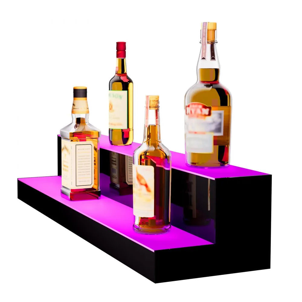 VEVOR LED Lighted Liquor Bottle Display, 2 Tiers 30 Inches, Illuminated Home Bar Shelf with RF Remote & App Control 7 Static Colors 1-4 H Timing, Acrylic Drinks Lighting Shelf for Holding 16 Bottles