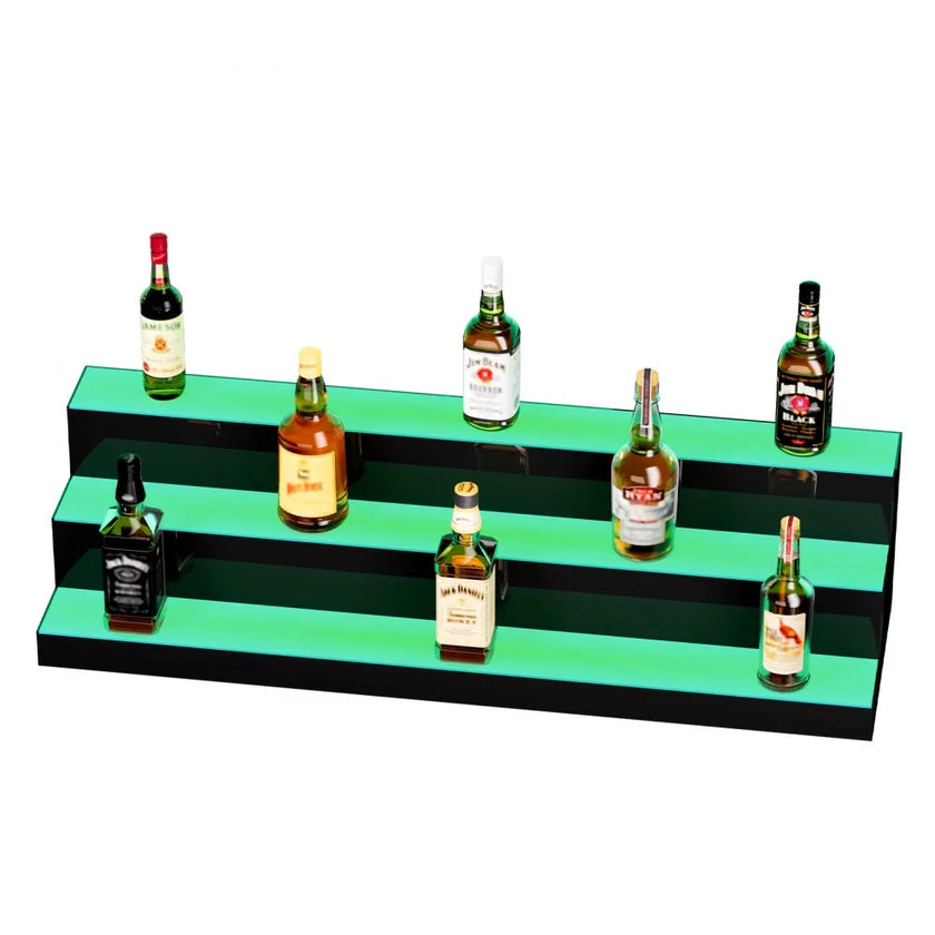 VEVOR LED Lighted Liquor Bottle Display, 3 Tiers 40 Inches, Illuminated Home Bar Shelf with RF Remote & App Control 7 Static Colors 1-4 H Timing, Acrylic Drinks Lighting Shelf for Holding 30 Bottles
