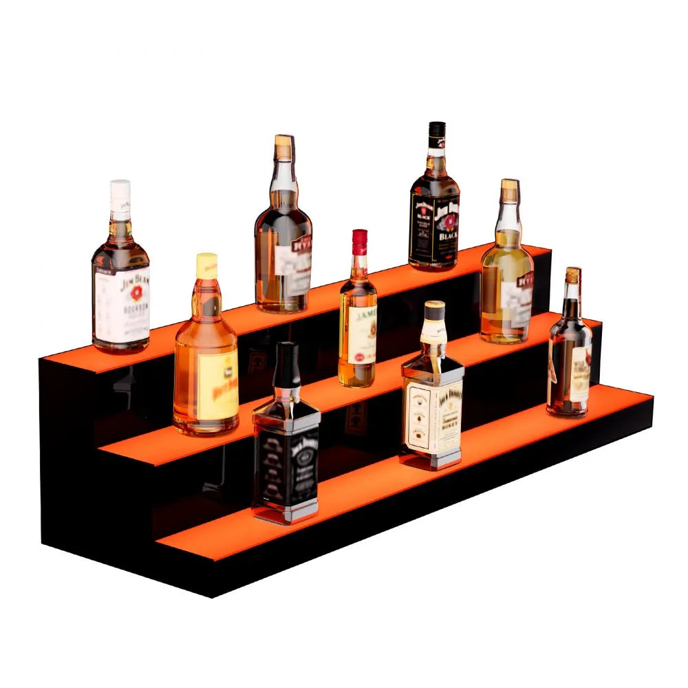 VEVOR LED Lighted Liquor Bottle Display, 3 Tiers 40 Inches, Illuminated Home Bar Shelf with RF Remote & App Control 7 Static Colors 1-4 H Timing, Acrylic Drinks Lighting Shelf for Holding 30 Bottles