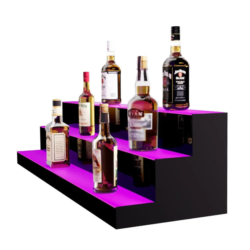 VEVOR LED Lighted Liquor Bottle Display, 3 Tiers 40 Inches, Illuminated Home Bar Shelf with RF Remote & App Control 7 Static Colors 1-4 H Timing, Acrylic Drinks Lighting Shelf for Holding 30 Bottles