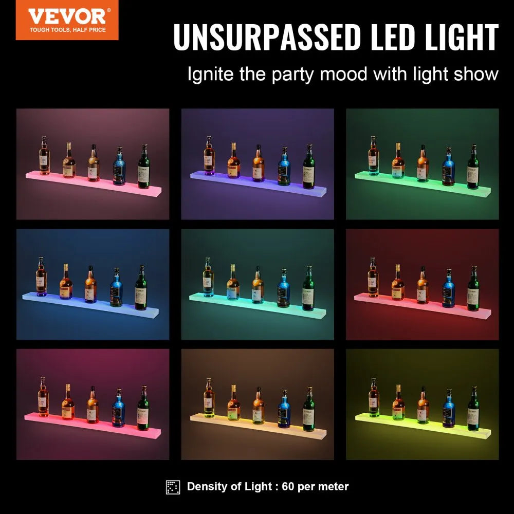 VEVOR Wall Mounted LED Lighted Liquor Bottle Display Home Bar Shelf  40