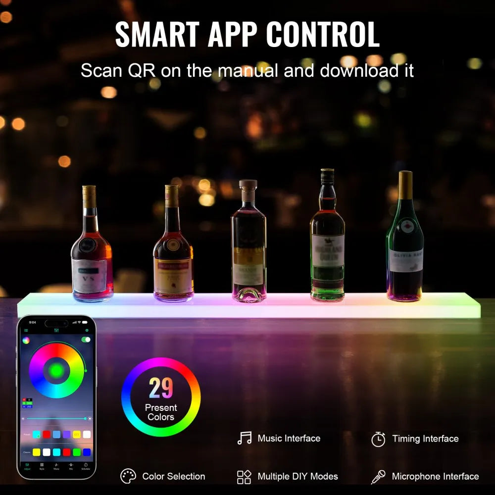 VEVOR Wall Mounted LED Lighted Liquor Bottle Display Home Bar Shelf  40