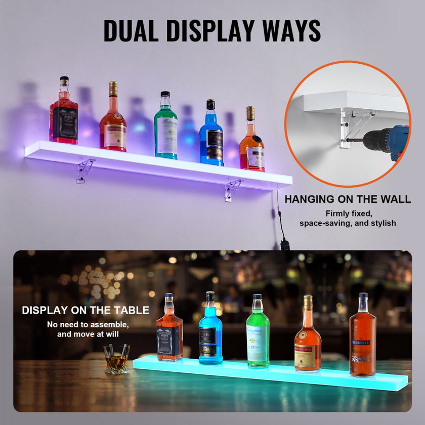 VEVOR Wall Mounted LED Lighted Liquor Bottle Display Home Bar Shelf  40