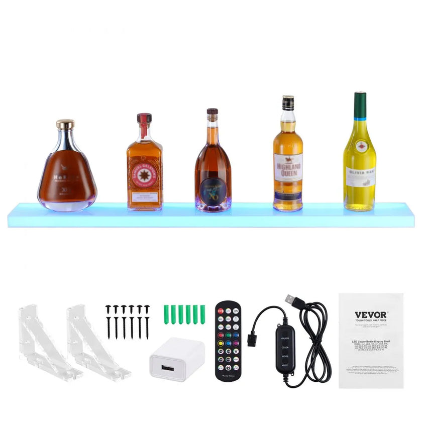VEVOR Wall Mounted LED Lighted Liquor Bottle Display Home Bar Shelf  40