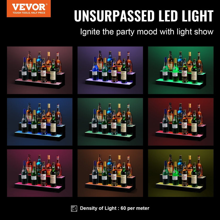 VEVOR LED Lighted Liquor Bottle Display Bar Shelf RF & App Control 24