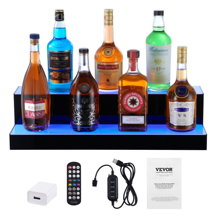 VEVOR LED Lighted Liquor Bottle Display Bar Shelf RF & App Control 24