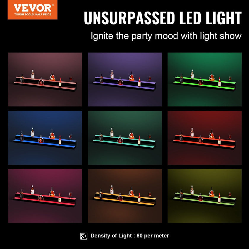 VEVOR LED Lighted Liquor Bottle Display Bar Shelf RF & App Control 60
