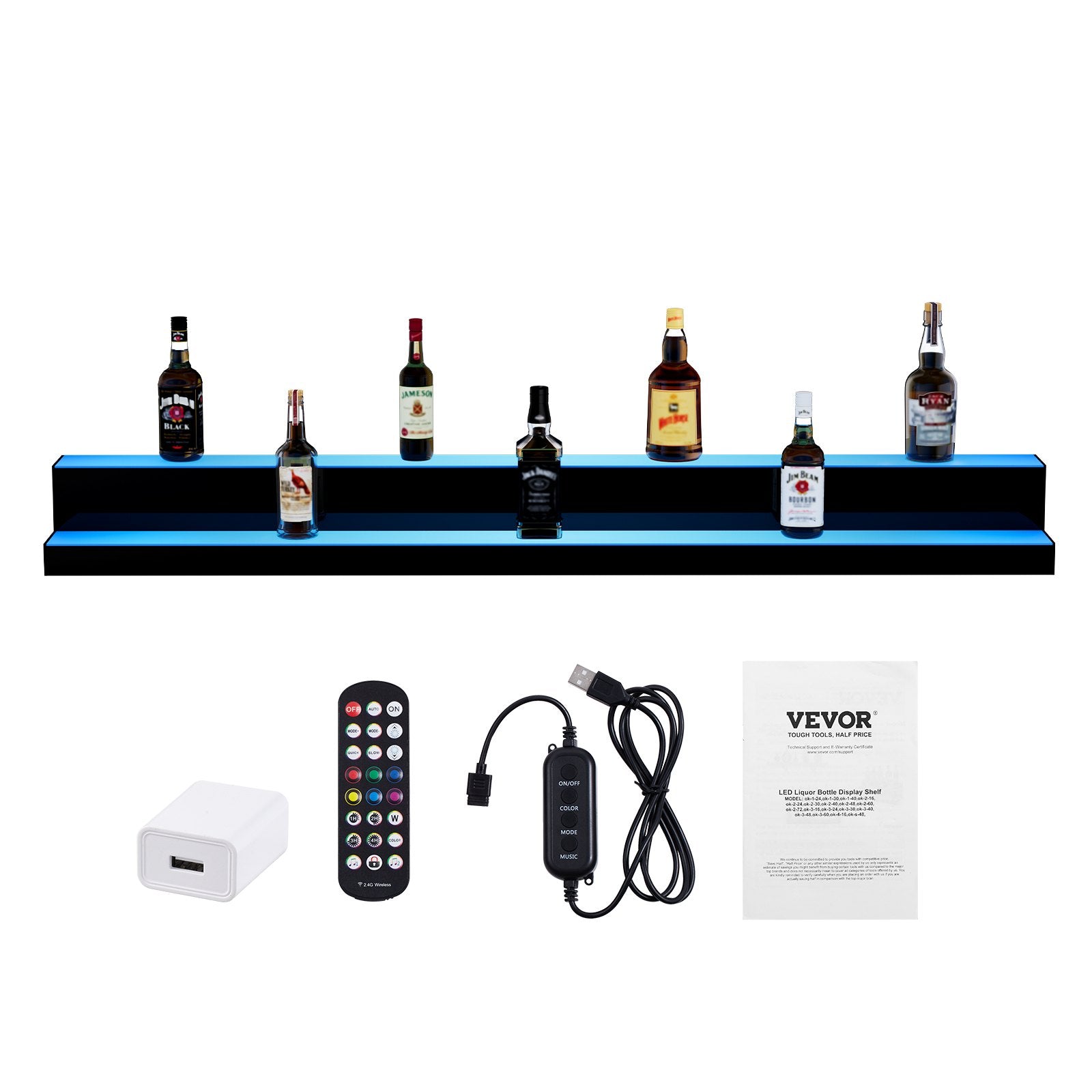 VEVOR LED Lighted Liquor Bottle Display Bar Shelf RF & App Control 60