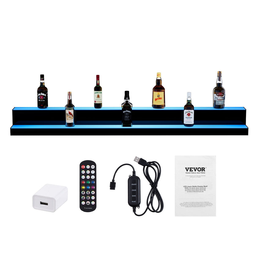 VEVOR LED Lighted Liquor Bottle Display Bar Shelf RF & App Control 60