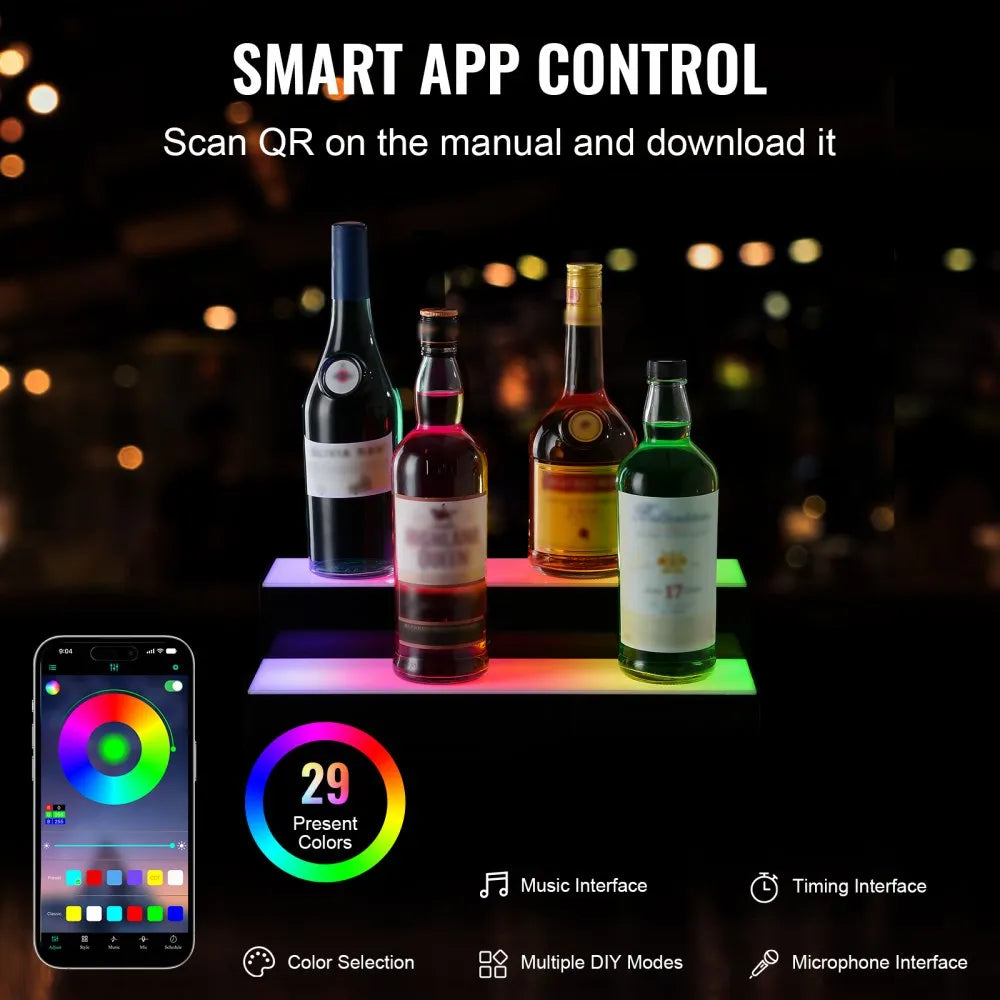 VEVOR LED Lighted Liquor Bottle Display Bar Shelf RF & App Control 16