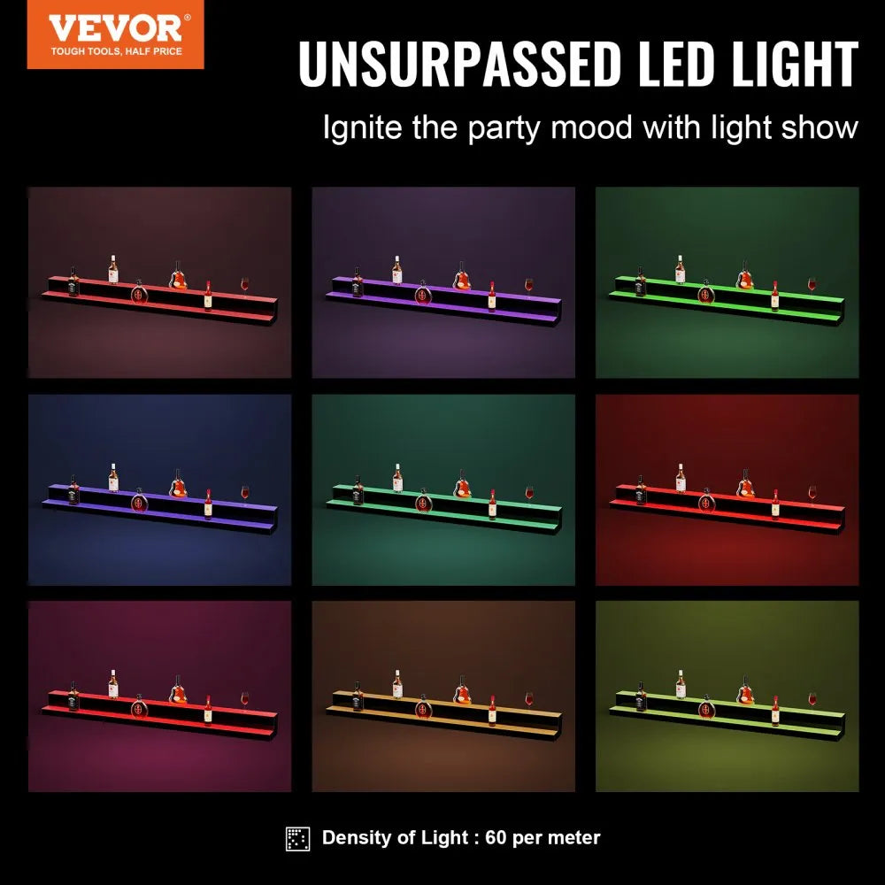 VEVOR LED Lighted Liquor Bottle Display Bar Shelf RF & App Control 72