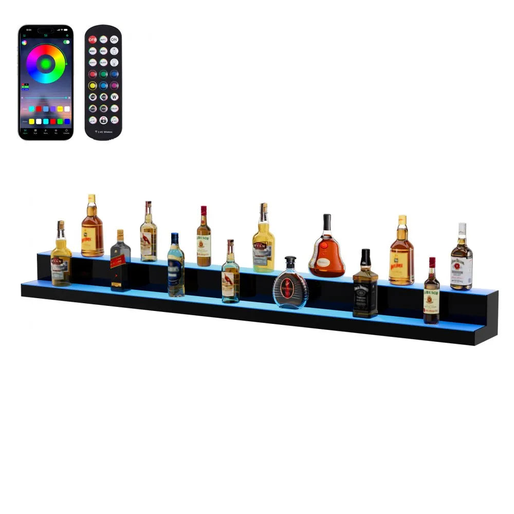 VEVOR LED Lighted Liquor Bottle Display Bar Shelf RF & App Control 72