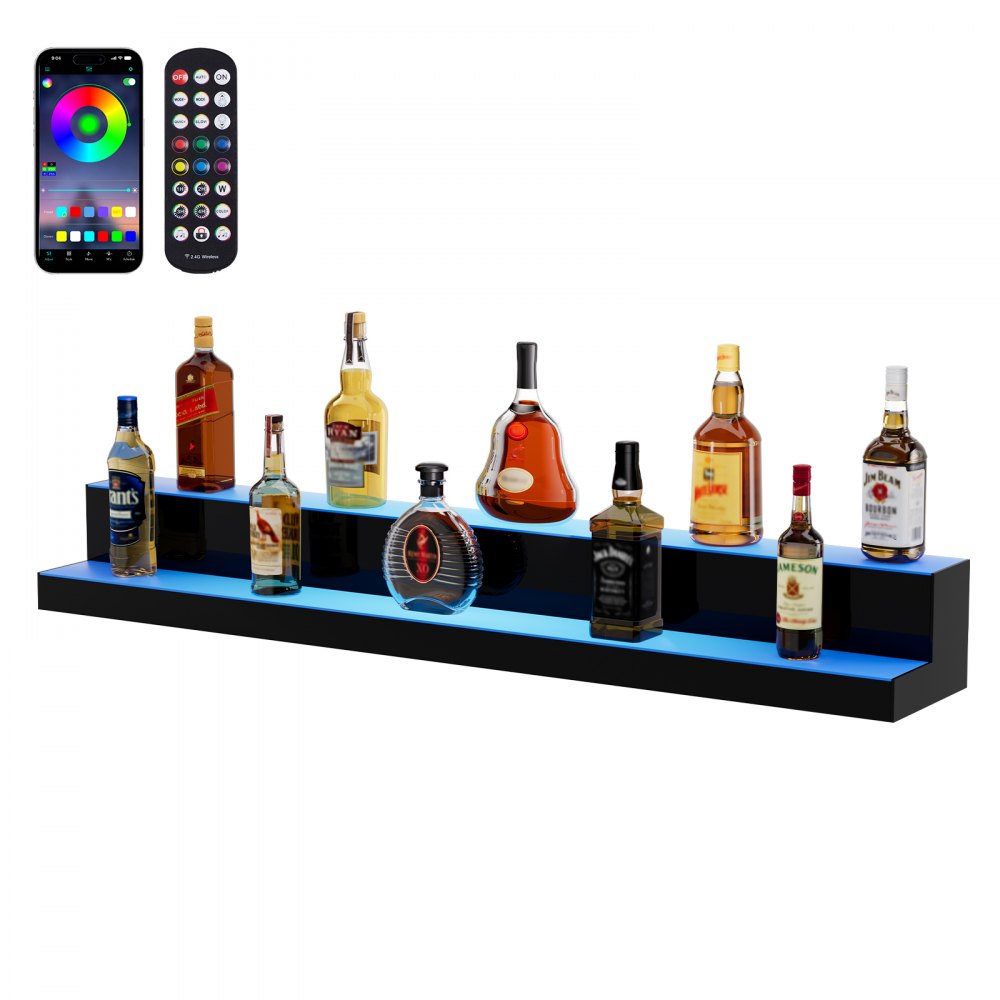 VEVOR LED Lighted Liquor Bottle Display Bar Shelf RF & App Control 48