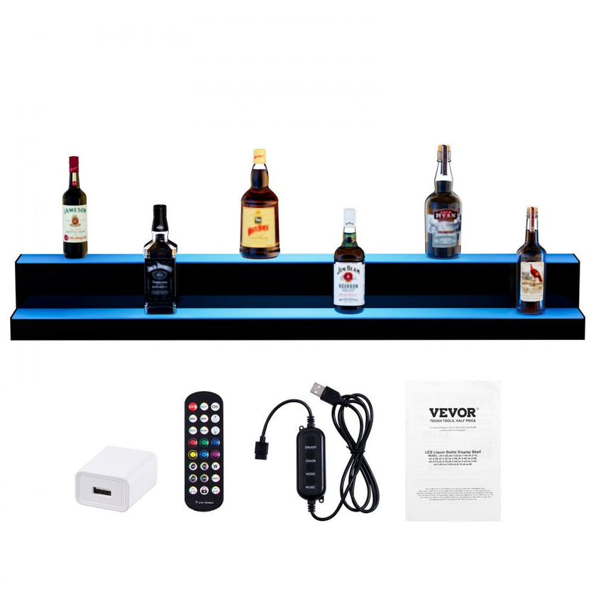 VEVOR LED Lighted Liquor Bottle Display Bar Shelf RF & App Control 48