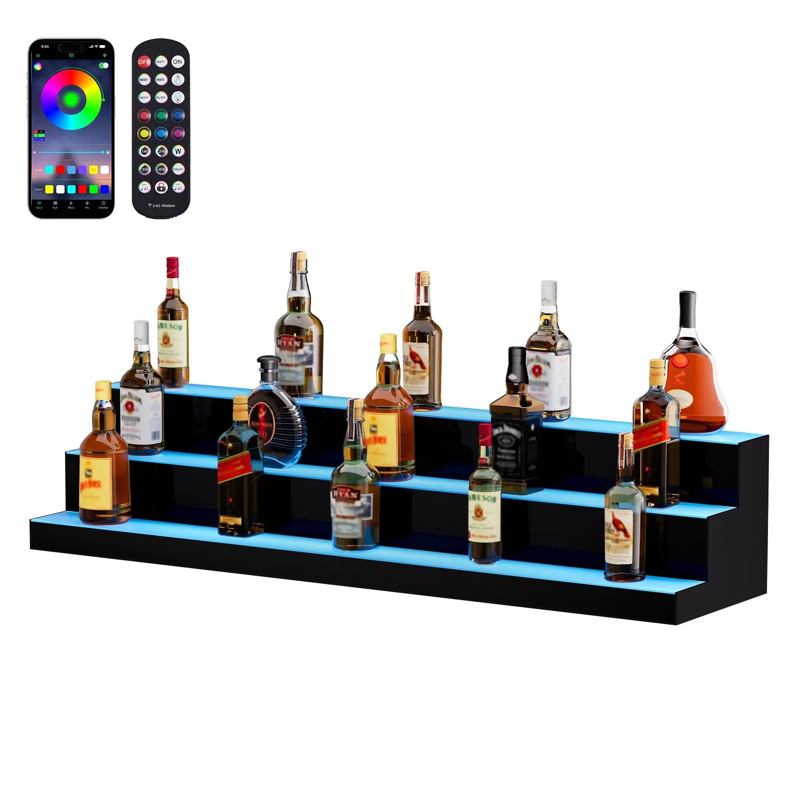 VEVOR LED Lighted Liquor Bottle Display Bar Shelf RF & App Control 48