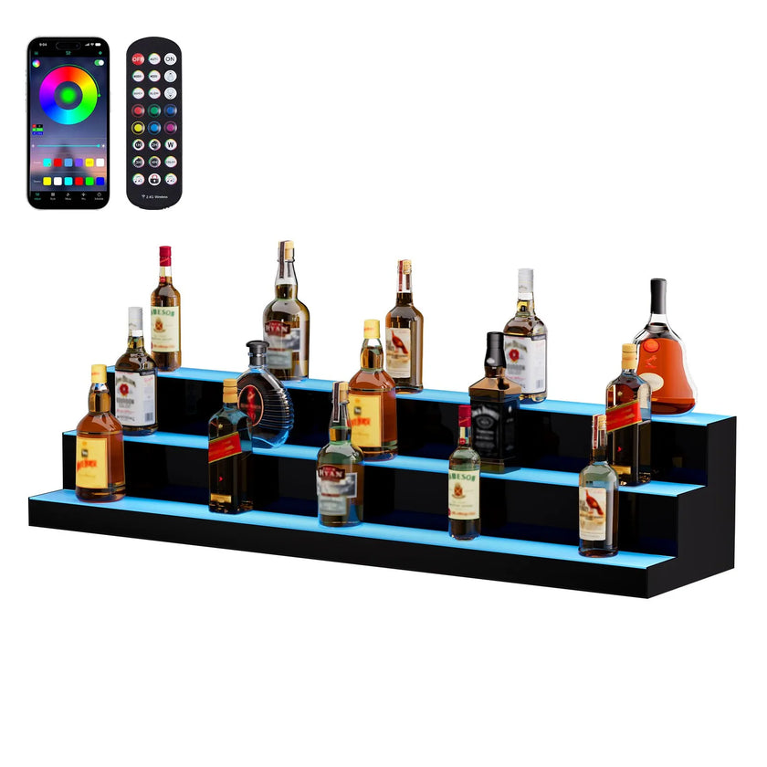 VEVOR LED Lighted Liquor Bottle Display Bar Shelf RF & App Control 48