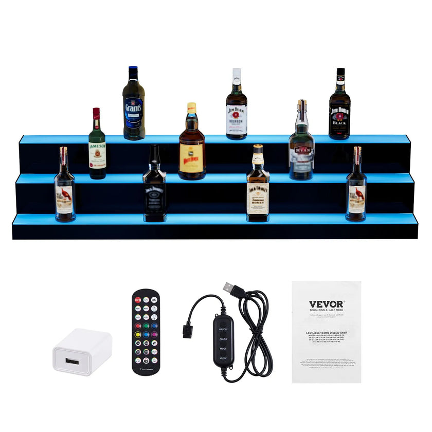 VEVOR LED Lighted Liquor Bottle Display Bar Shelf RF & App Control 48