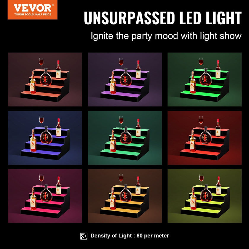 VEVOR LED Lighted Liquor Bottle Display Bar Shelf RF & App Control 16