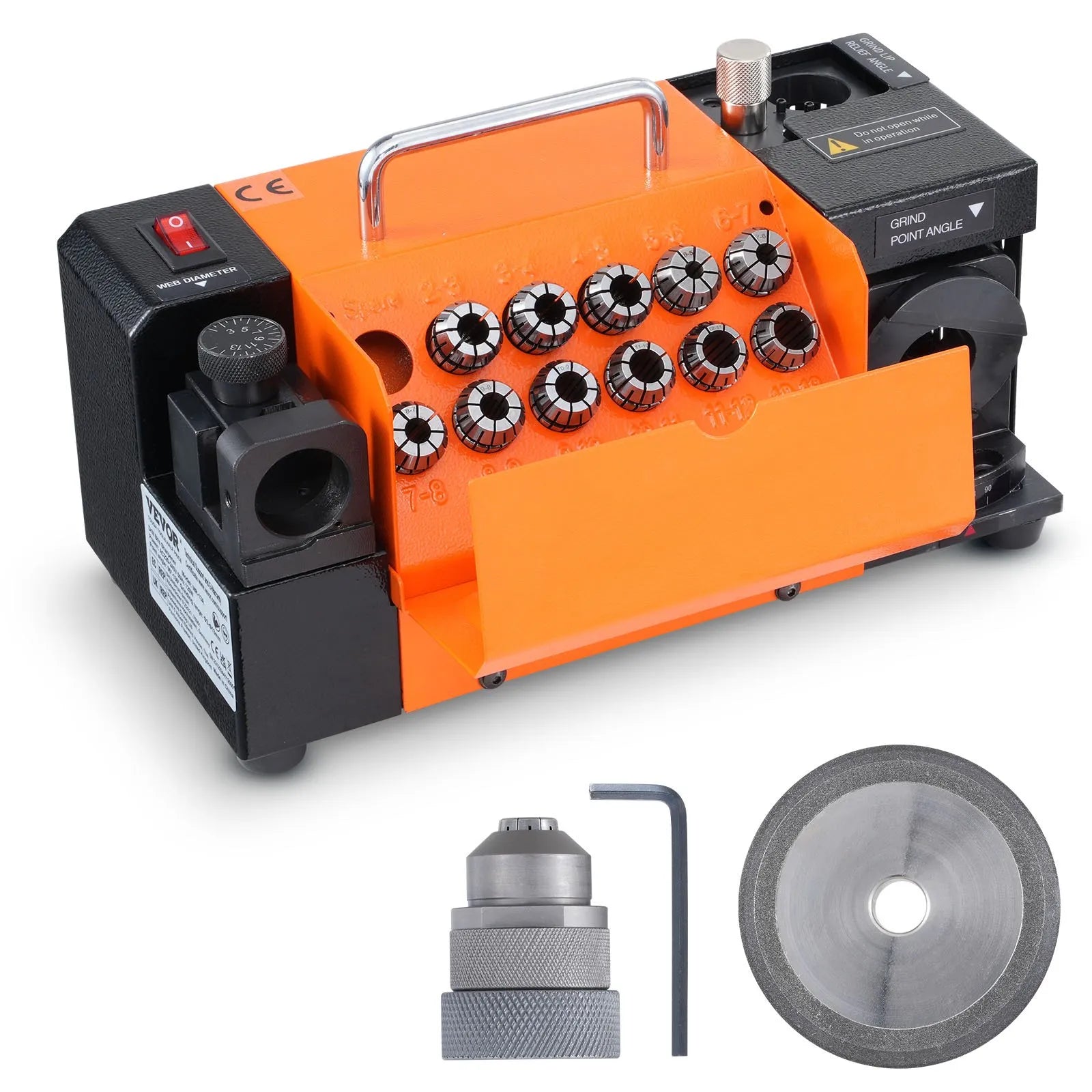 VEVOR Drill Bits Sharpener, MR-13A Bits Grinder Sharpener 3-13mm, 95° to 135° Point Angle Adjustable Drill Bit Re-Sharpener, Portable Bits Sharpening Machine with 11 Collets, CBN Wheel for HSS