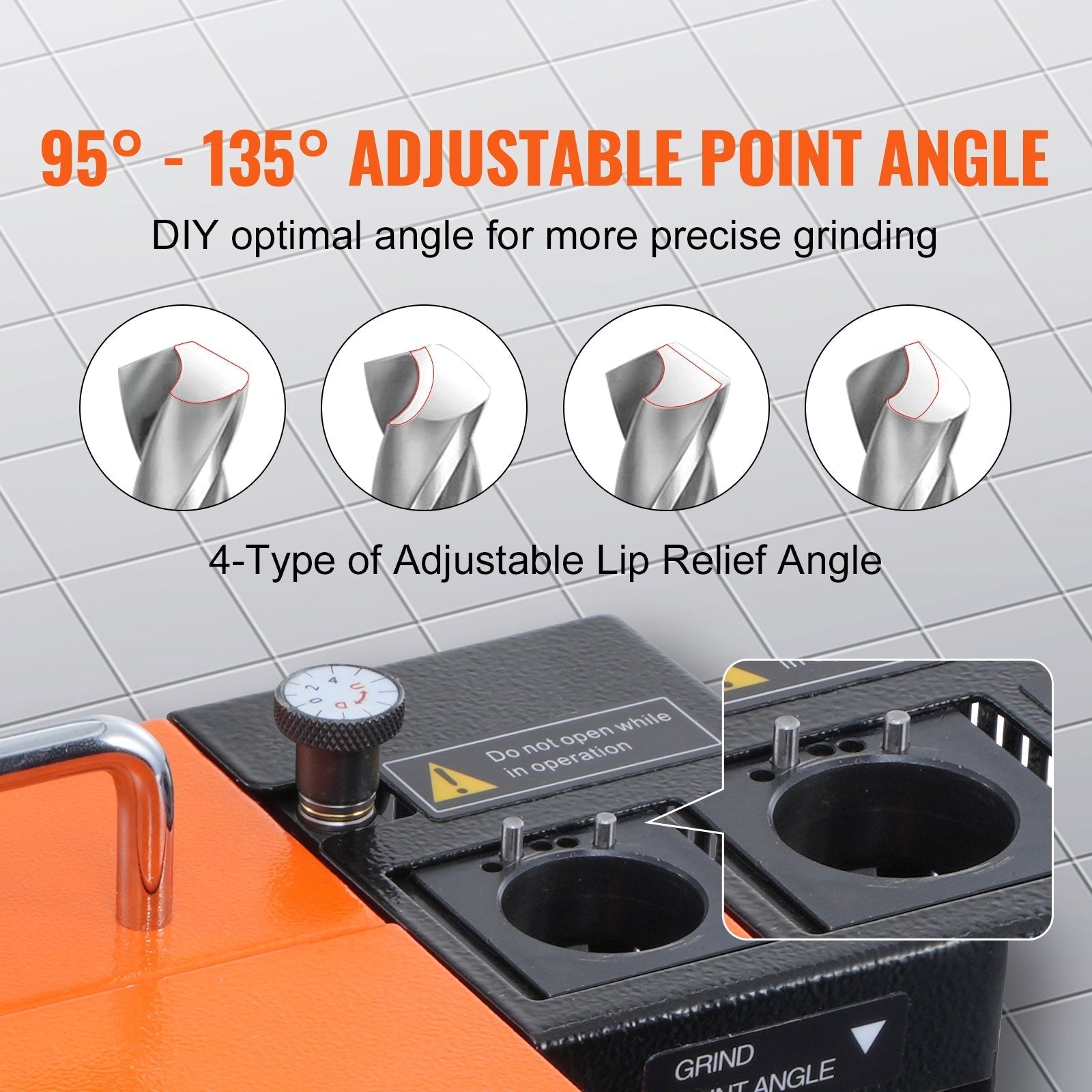 VEVOR Drill Bits Sharpener, 3-13mm Bits Grinder Sharpener, Lip Relief Angle & 95°-135° Point Angle Adjustable Drill Bit Re-Sharpener, Portable Sharpening Machine with 11 Collets, CBN & SDC Wheel