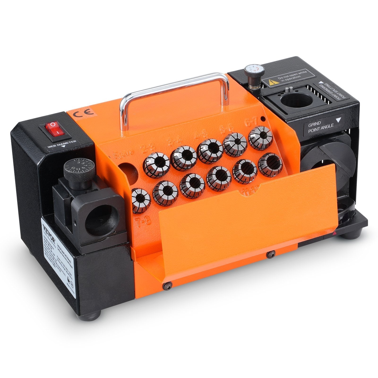 VEVOR Drill Bits Sharpener, 3-13mm Bits Grinder Sharpener, Lip Relief Angle & 95°-135° Point Angle Adjustable Drill Bit Re-Sharpener, Portable Sharpening Machine with 11 Collets, CBN & SDC Wheel