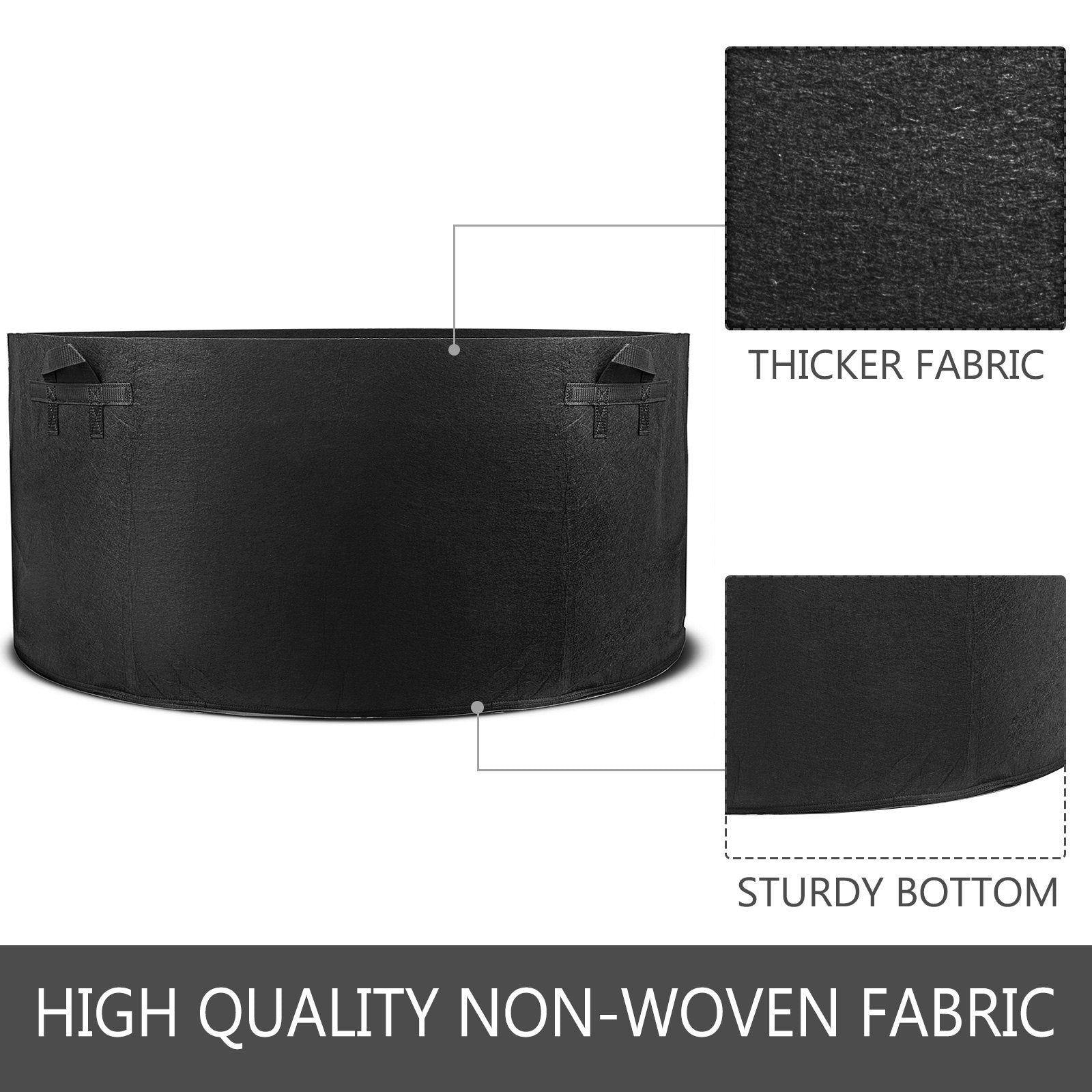 5PCS x 200Gallon Plant Grow Bags Fabric Grow Pots With Handles Heavy Duty Sturdy