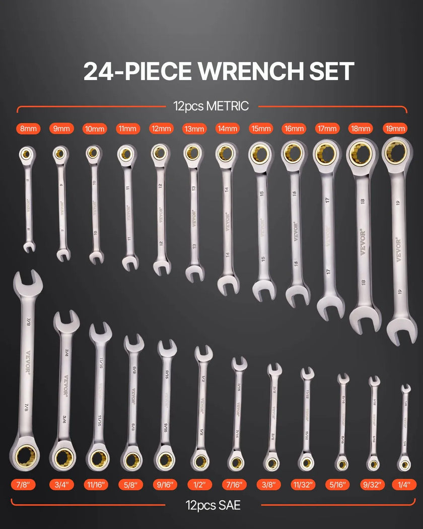 VEVOR Combination Wrench Set 24 PCS SAE 1/4