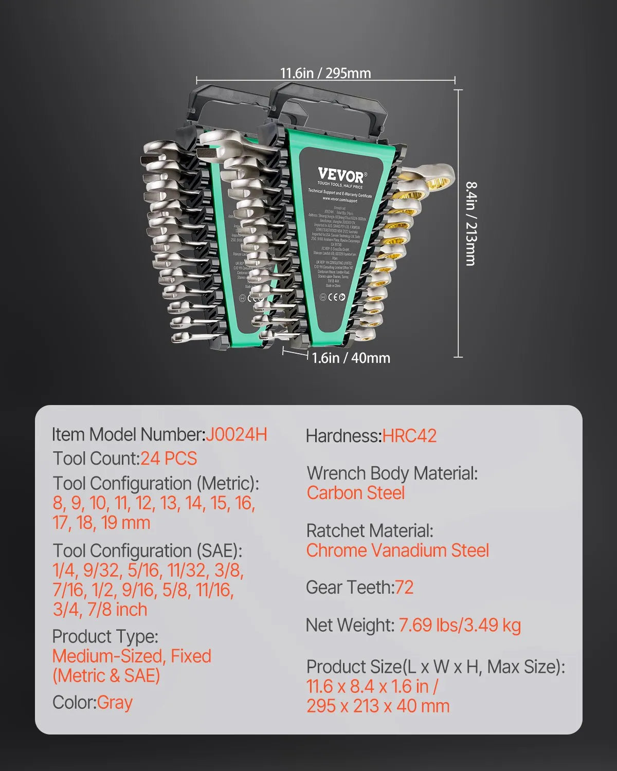 VEVOR Combination Wrench Set 24 PCS SAE 1/4