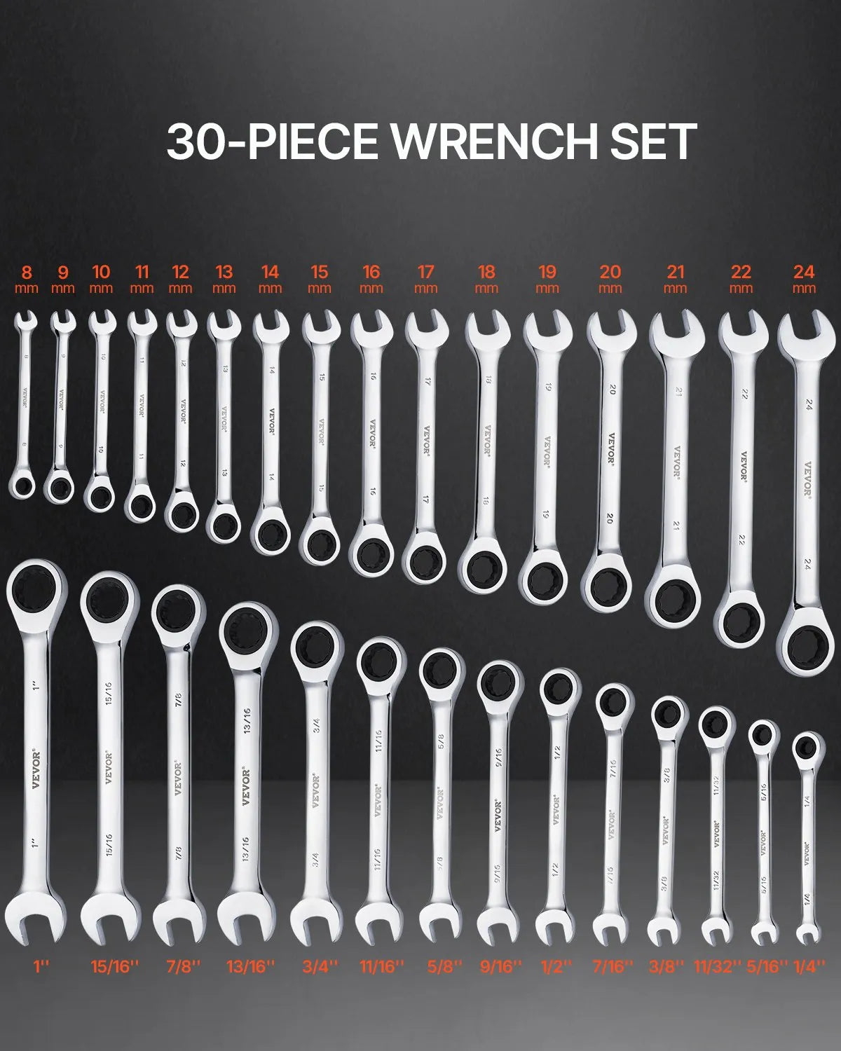VEVOR Combination Wrench Set 30 PCS SAE 1/4