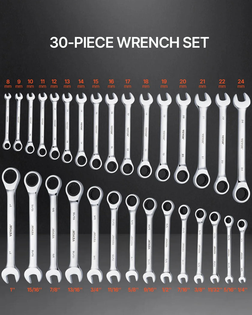 VEVOR Combination Wrench Set 30 PCS SAE 1/4