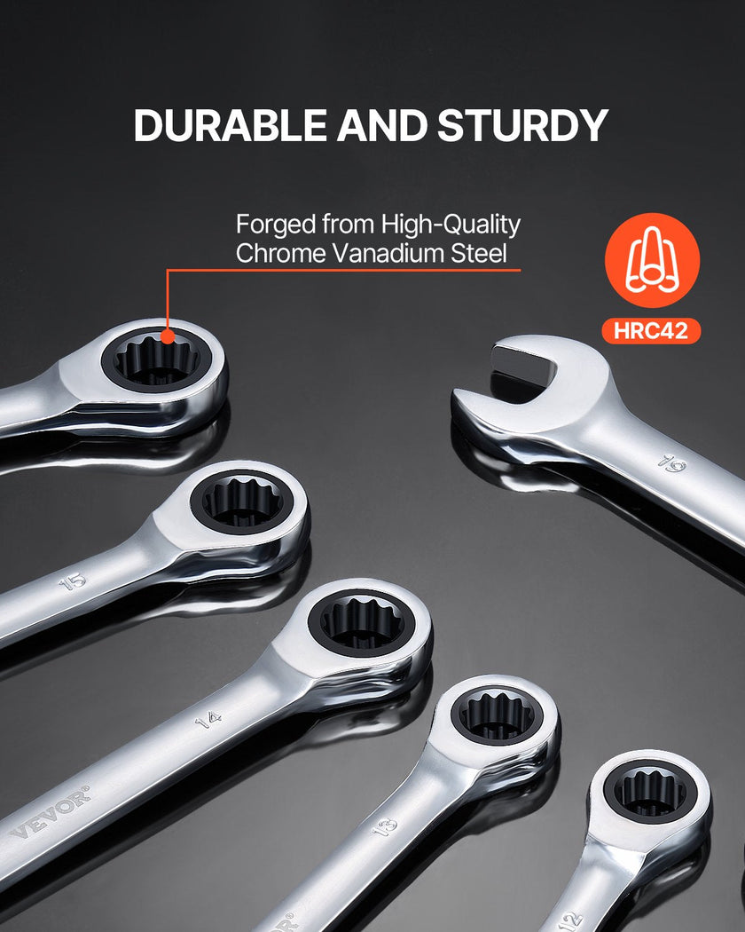 VEVOR Combination Wrench Set 8-Piece Metric 8 mm to 19 mm with Organizer Rack