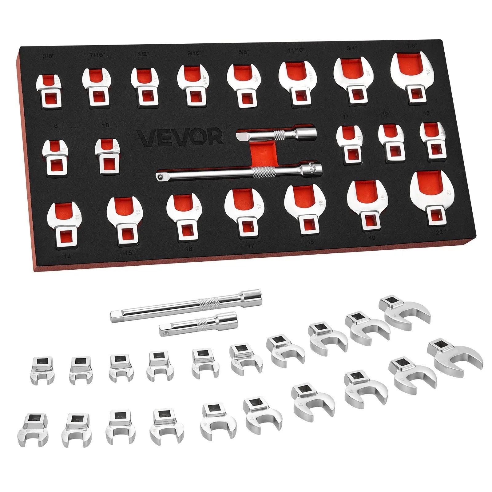 Crowfoot Wrench Set – 22-Piece Metric & SAE Crows Foot Wrench Set, 3/8
