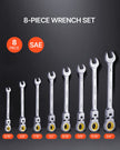 VEVOR Flex-Head Ratcheting Wrench Set 8 PCS SAE 5/16