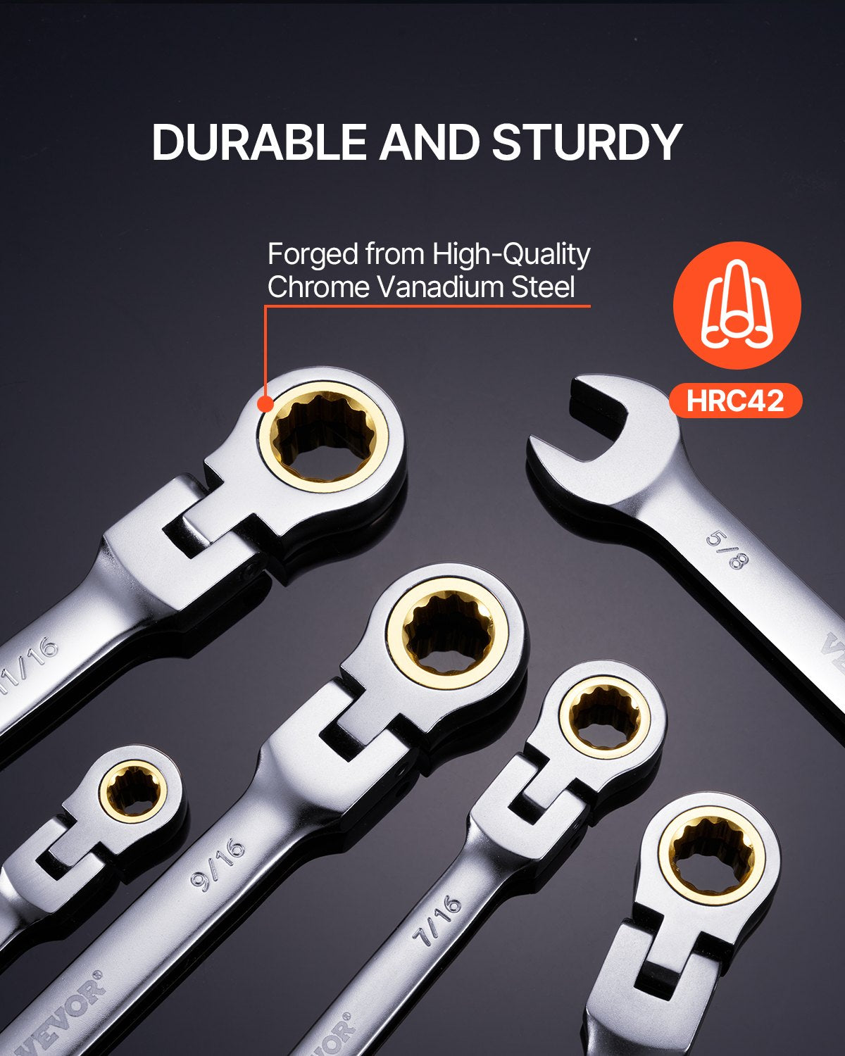 VEVOR Flex-Head Ratcheting Wrench Set 8 PCS SAE 5/16