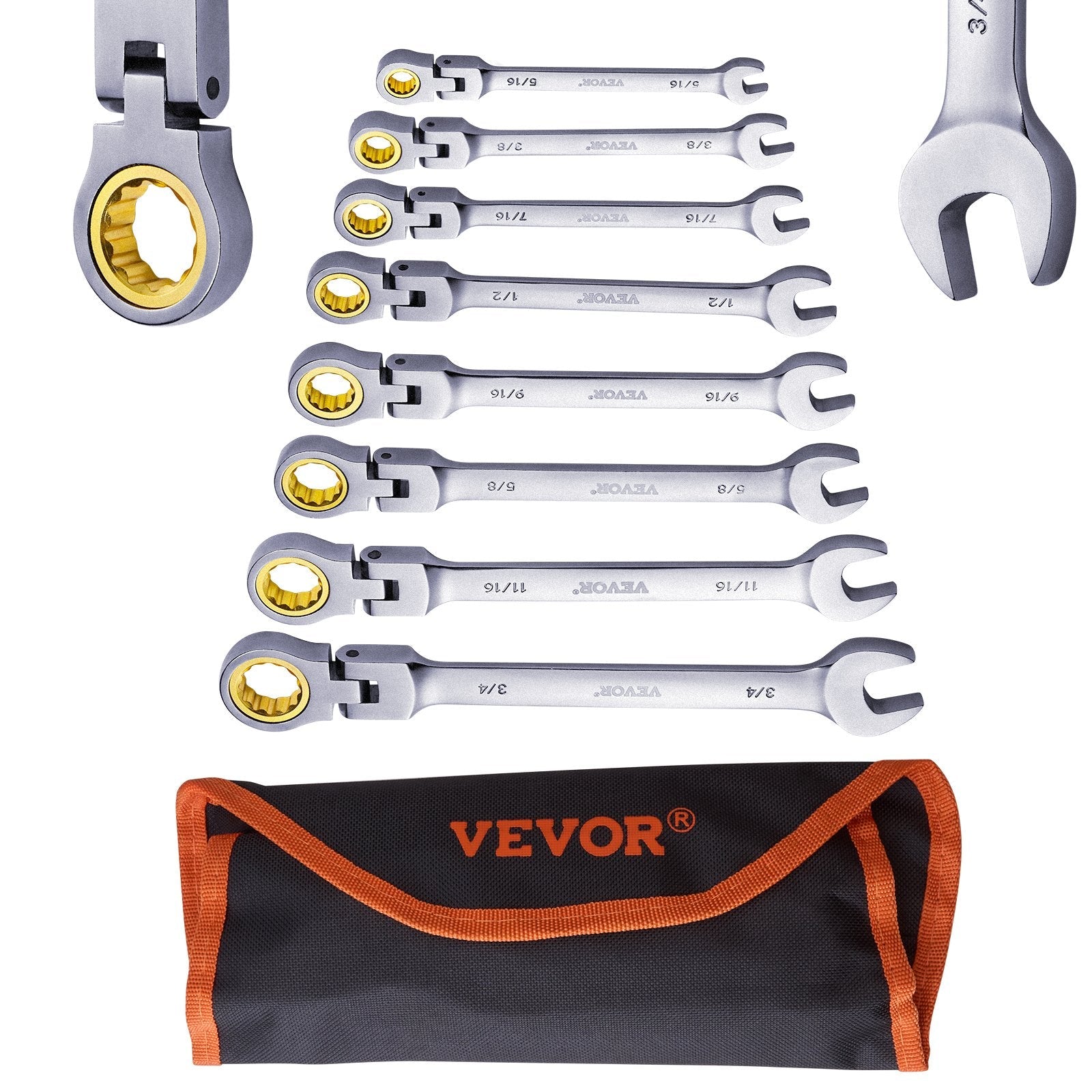 VEVOR Flex-Head Ratcheting Wrench Set 8 PCS SAE 5/16