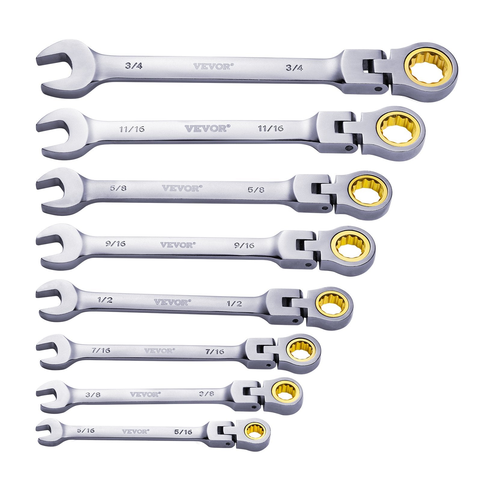 VEVOR Flex-Head Ratcheting Wrench Set 8 PCS SAE 5/16