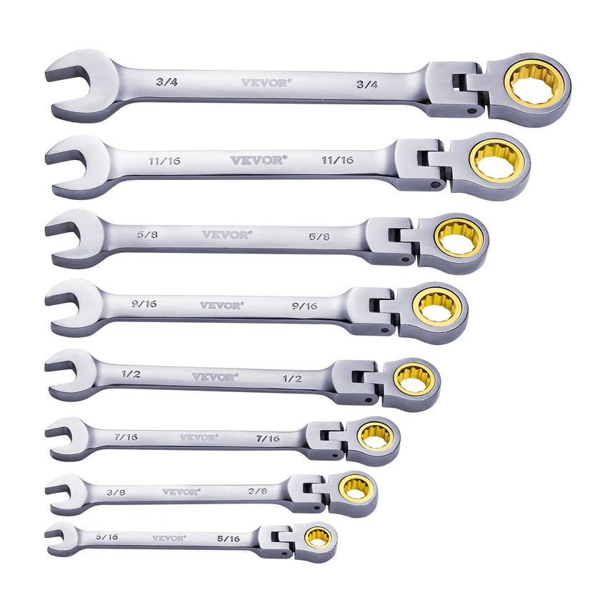VEVOR Flex-Head Ratcheting Wrench Set 8 PCS SAE 5/16