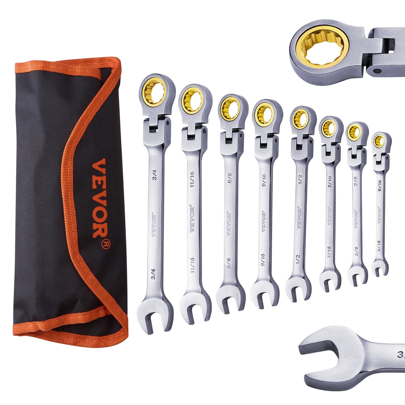 VEVOR Flex-Head Ratcheting Wrench Set 8 PCS SAE 5/16