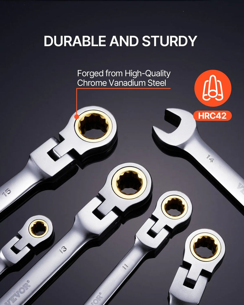 VEVOR Flex-Head Ratcheting Wrench Set 8 PC Metric 8 mm-17 mm with Roll-up Pouch