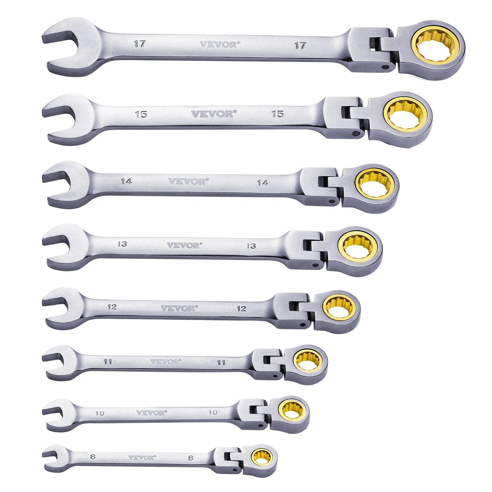 VEVOR Flex-Head Ratcheting Wrench Set 8 PC Metric 8 mm-17 mm with Roll-up Pouch