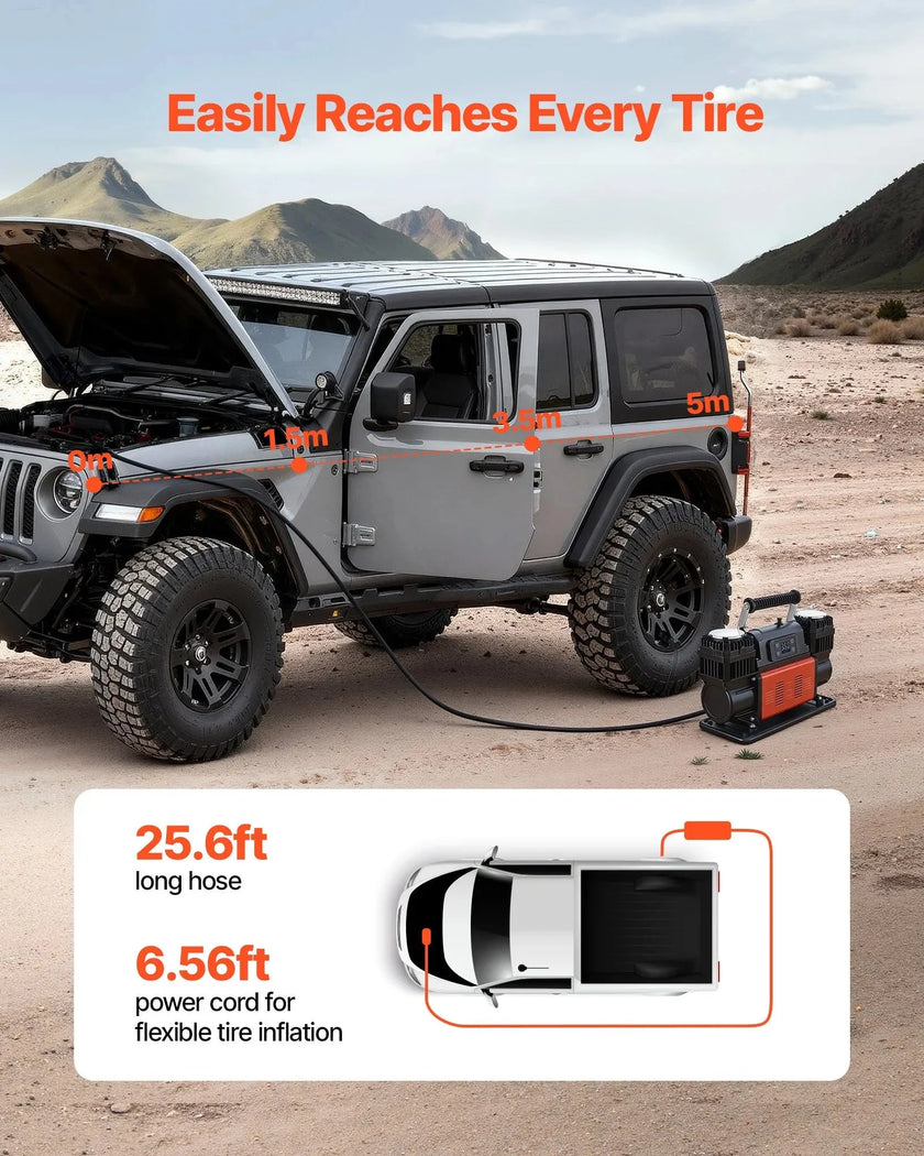 VEVOR Dual-Cylinder Heavy Duty Air Compressor, 10.6CFM Auto-Stop Portable Tire Inflator, 12V 150PSI Offroad Air Pump with LCD Digital Display & Adapters for Truck Car SUV 4 x 4 Vehicle RV