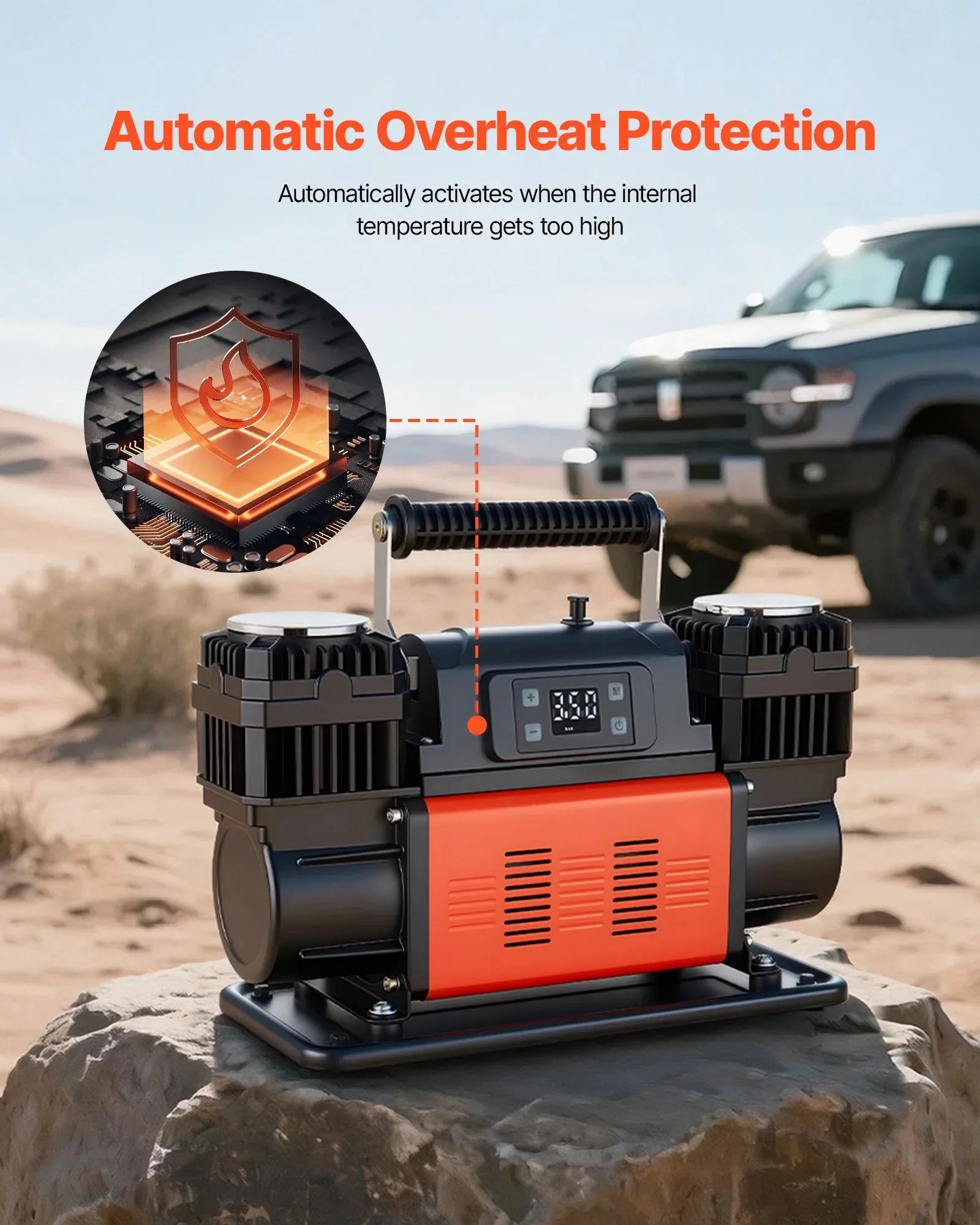 VEVOR Dual-Cylinder Heavy Duty Air Compressor, 10.6CFM Auto-Stop Portable Tire Inflator, 12V 150PSI Offroad Air Pump with LCD Digital Display & Adapters for Truck Car SUV 4 x 4 Vehicle RV