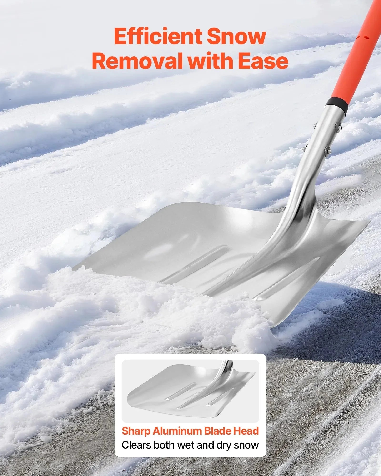 VEVOR Snow Shovel for Driveway, 14 in Wide Aluminum Alloy Snow Shovel with D-shaped Handles, Large Capacity Snowplow Shovels, Lightweight Snows Removal Tool for Garden Car Camping