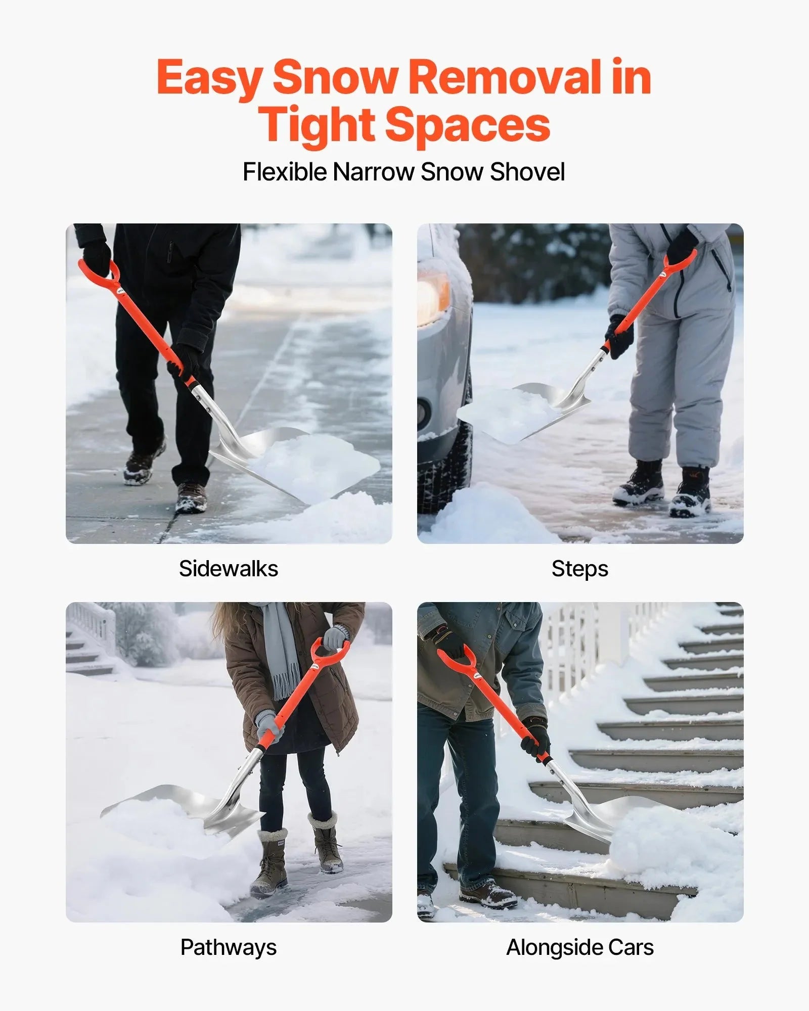 VEVOR Snow Shovel for Driveway, 14 in Wide Aluminum Alloy Snow Shovel with D-shaped Handles, Large Capacity Snowplow Shovels, Lightweight Snows Removal Tool for Garden Car Camping
