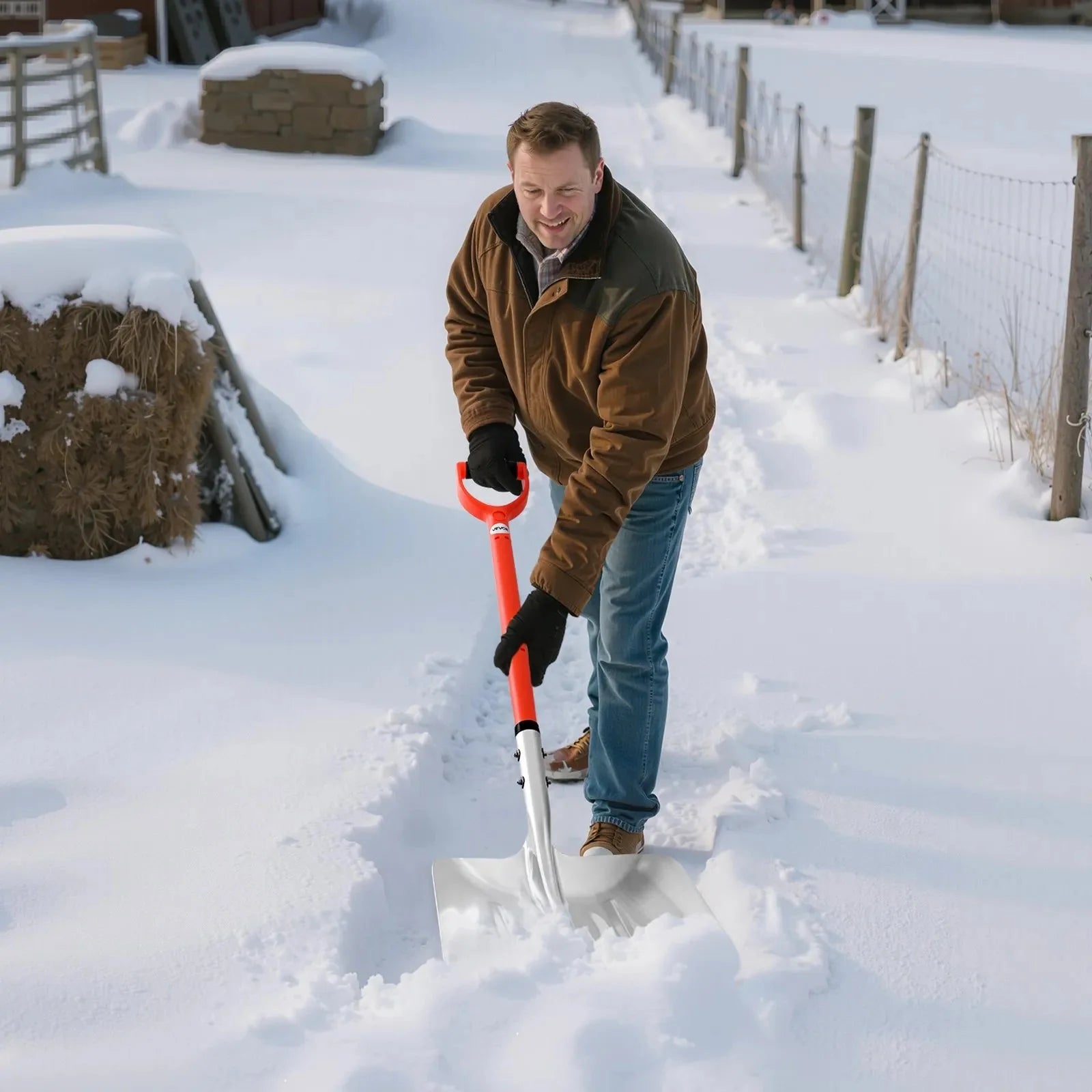 VEVOR Snow Shovel for Driveway, 14 in Wide Aluminum Alloy Snow Shovel with D-shaped Handles, Large Capacity Snowplow Shovels, Lightweight Snows Removal Tool for Garden Car Camping