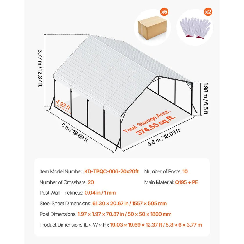 VEVOR Metal Carport 20 x 20 ft Outdoor Car Shelter Garage for Boats Heavy Duty