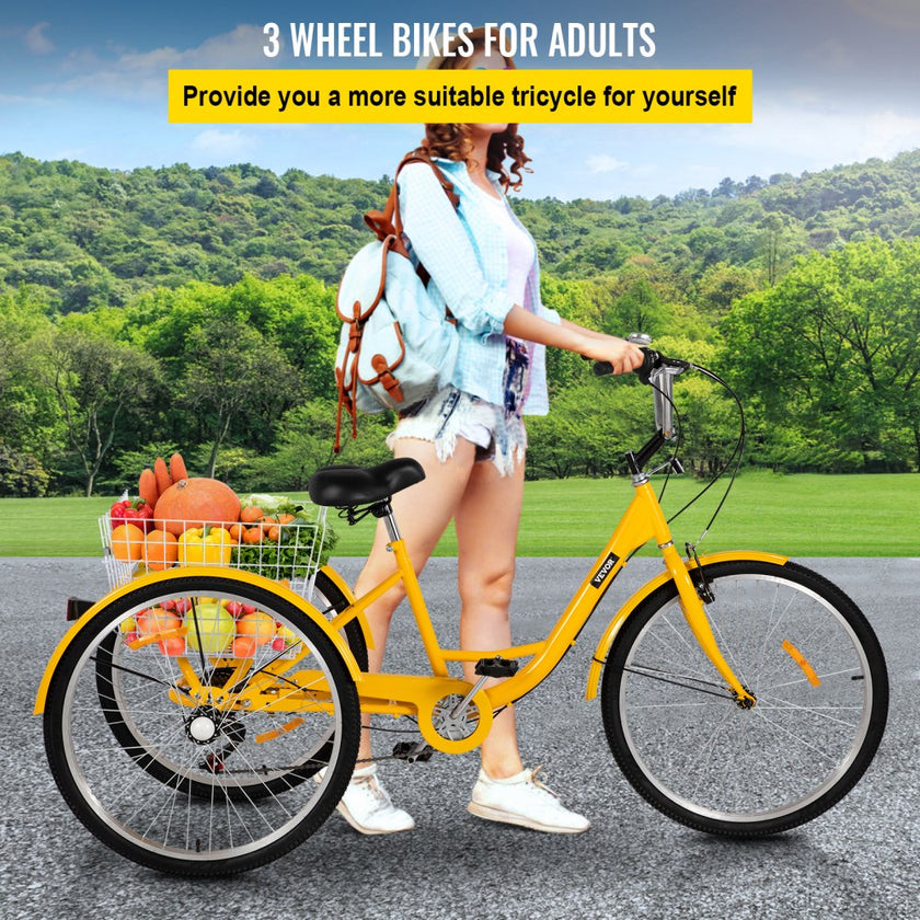 VEVOR Adult Tricycle 1 Speed 7 Speed Size Cruise Bike 20 Inch Adjustable Trike with Bell, Brake System Cruiser Bicycles Large Size Basket for Recreation Shopping Exercise