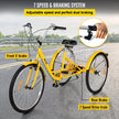 VEVOR Adult Tricycle 1 Speed 7 Speed Size Cruise Bike 20 Inch Adjustable Trike with Bell, Brake System Cruiser Bicycles Large Size Basket for Recreation Shopping Exercise