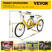 VEVOR Adult Tricycle 1 Speed 7 Speed Size Cruise Bike 20 Inch Adjustable Trike with Bell, Brake System Cruiser Bicycles Large Size Basket for Recreation Shopping Exercise